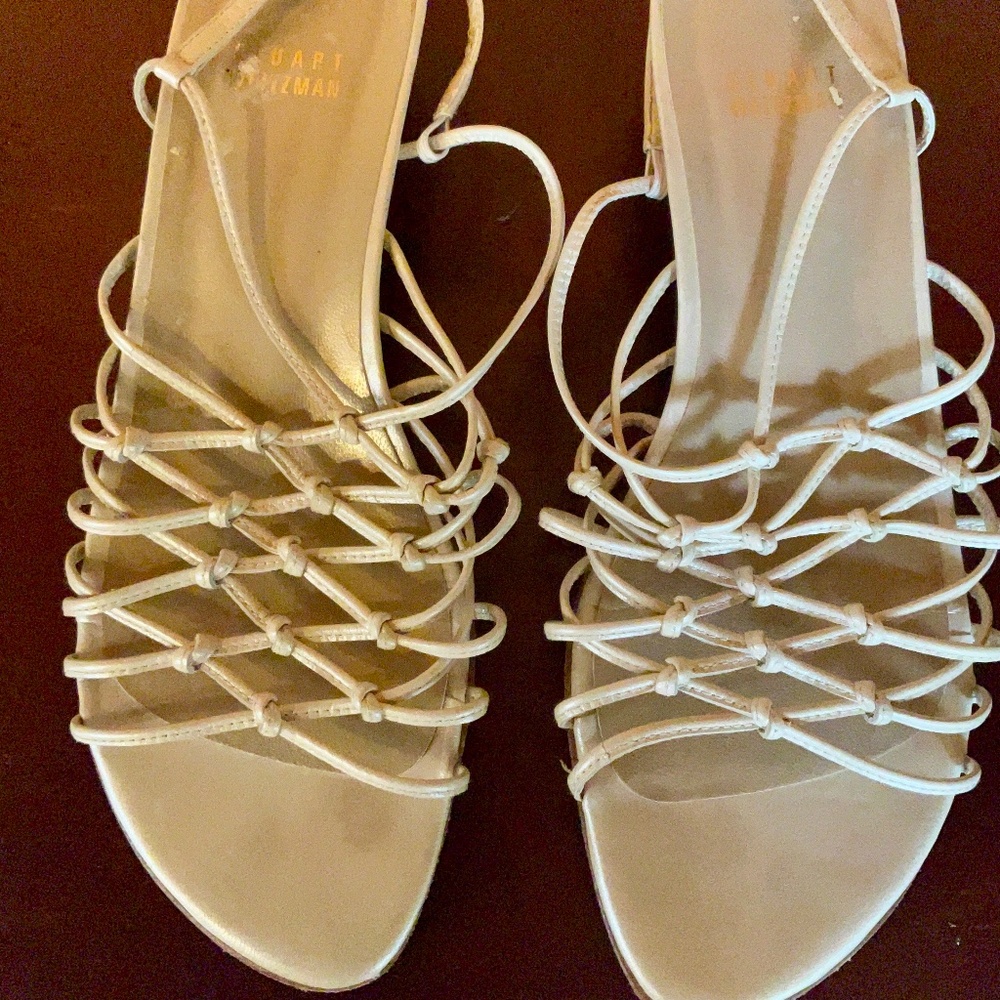 Stuart Weitzman Strappy gold pearl All leather sandals sz 7.5